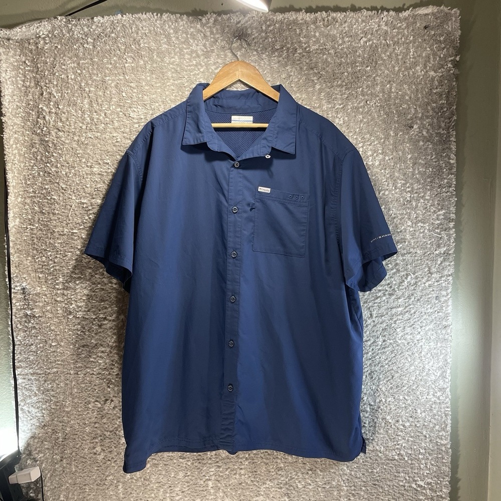 Columbia PFG Performance XXL Blue Shirt Button Up Omni-Shade Outdoor Fishing